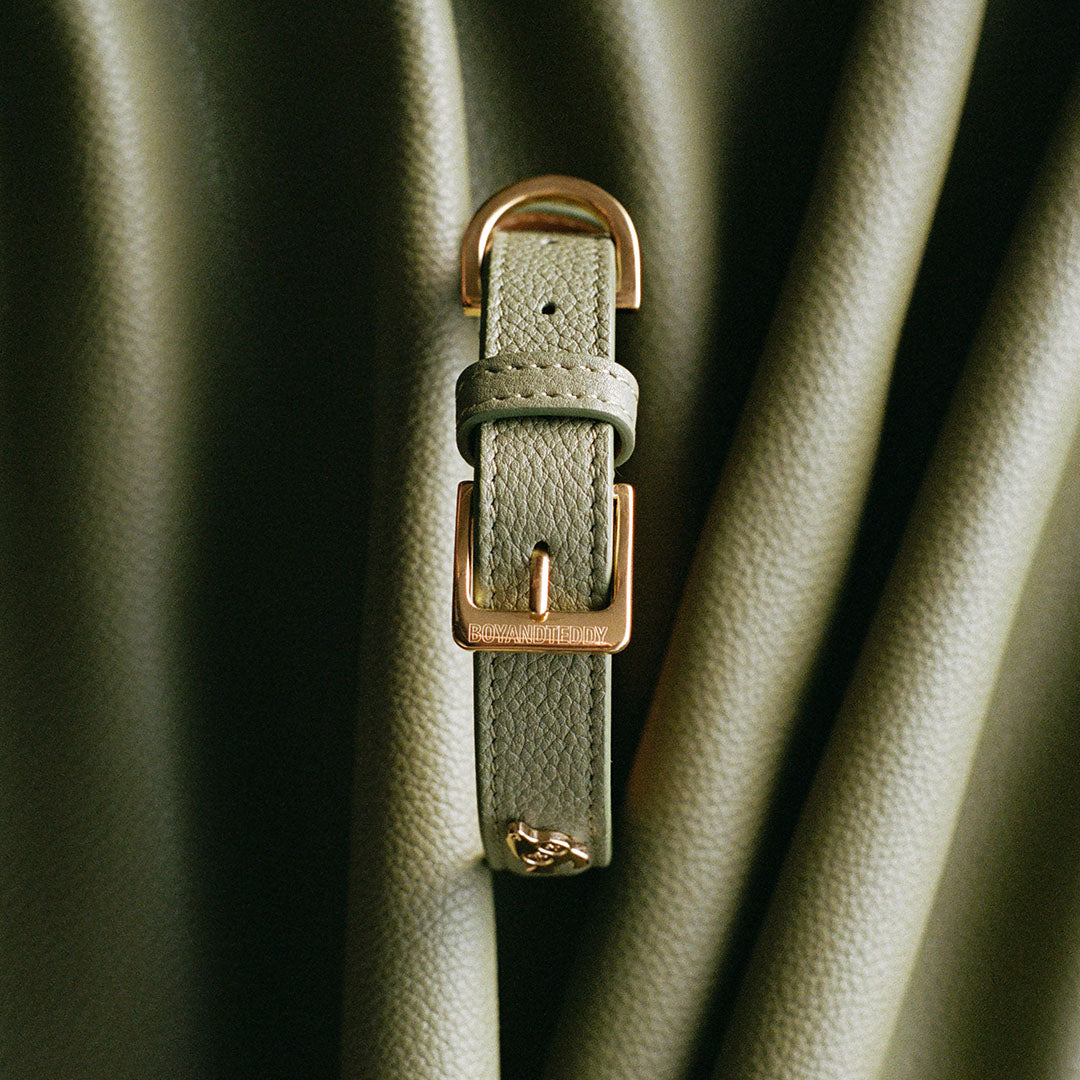 Leather Dog Collar - Olive Green