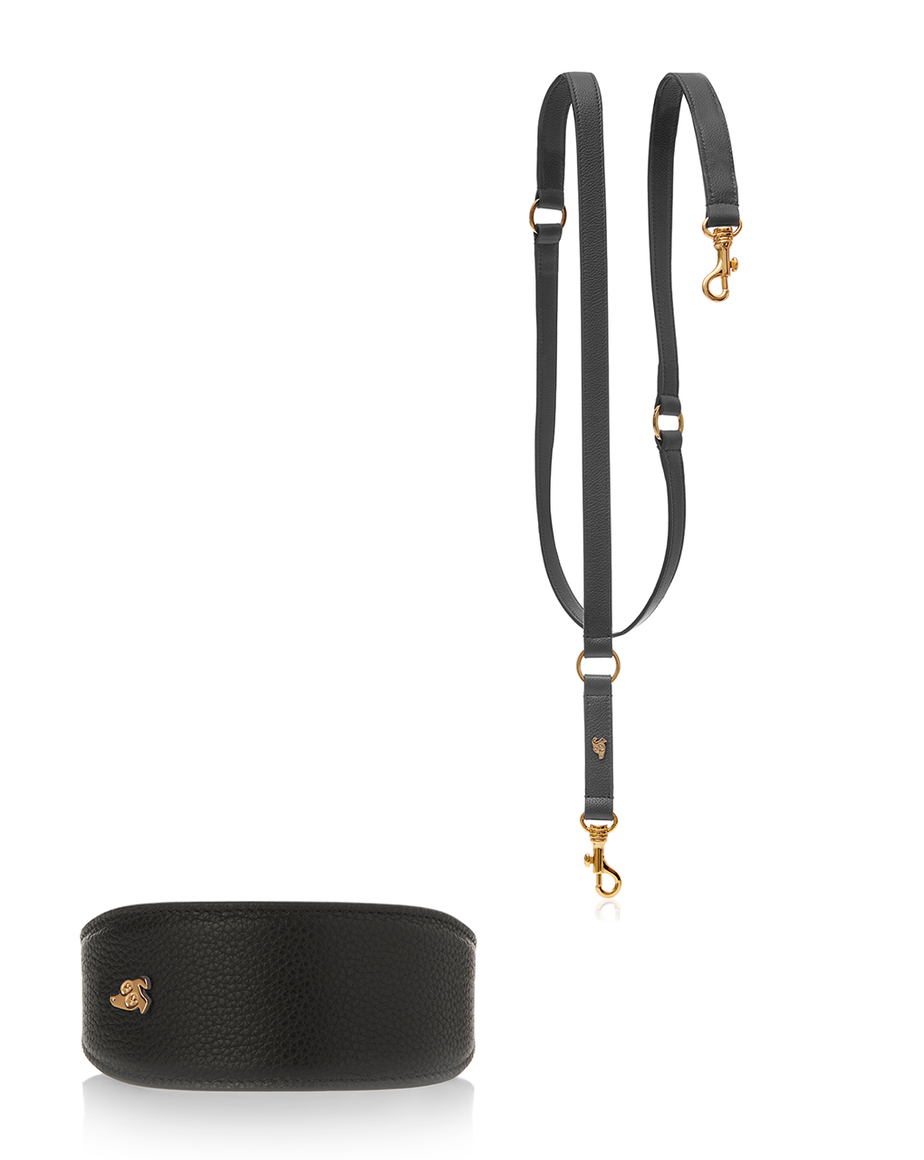 Matching Dog Collar + Leash in Small Grained Leather - Black