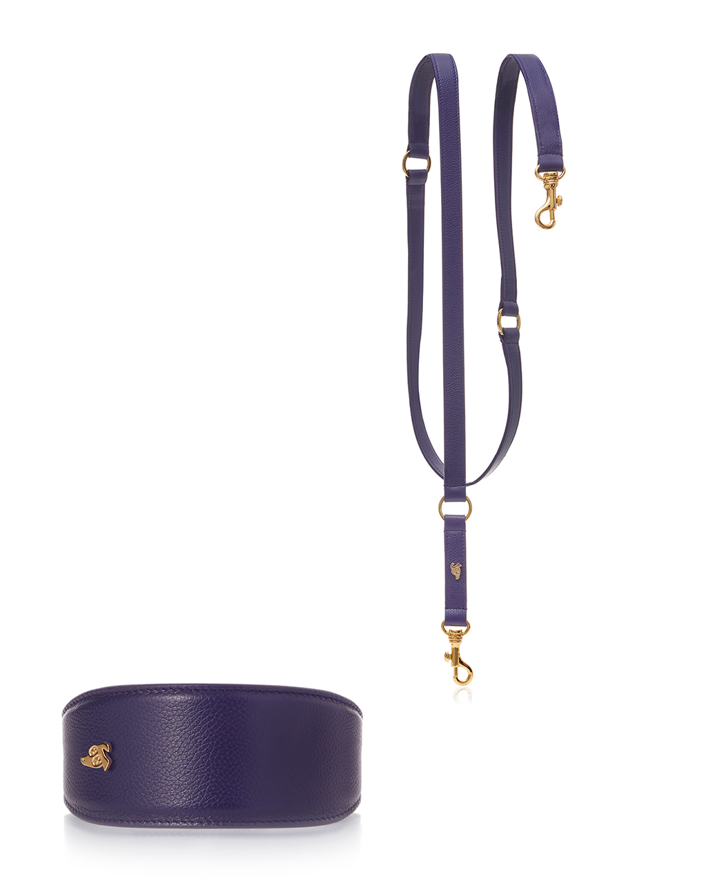Matching Dog Collar + Leash in Small Grained Leather - Eggplant