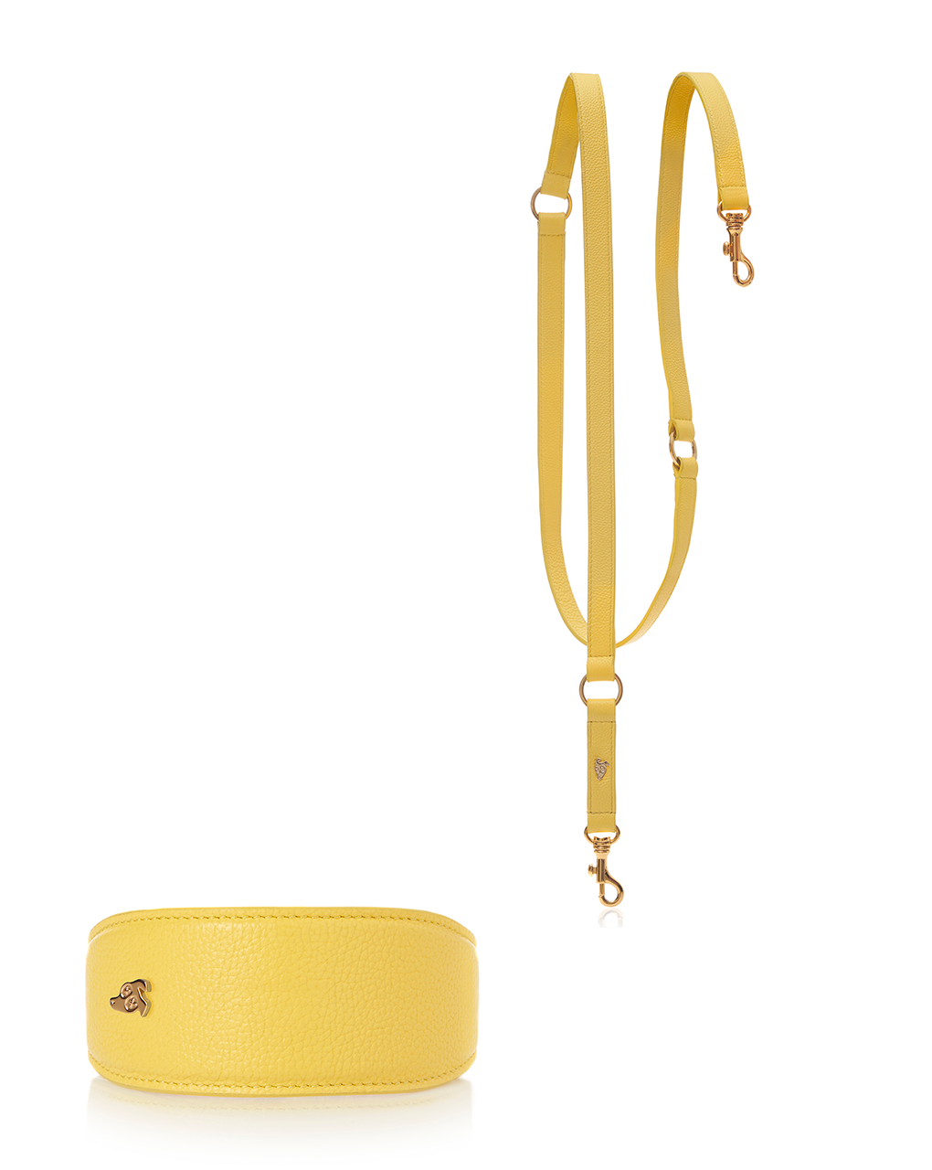 Matching Dog Collar + Leash in Small Grained Leather - Lemon Squeeze