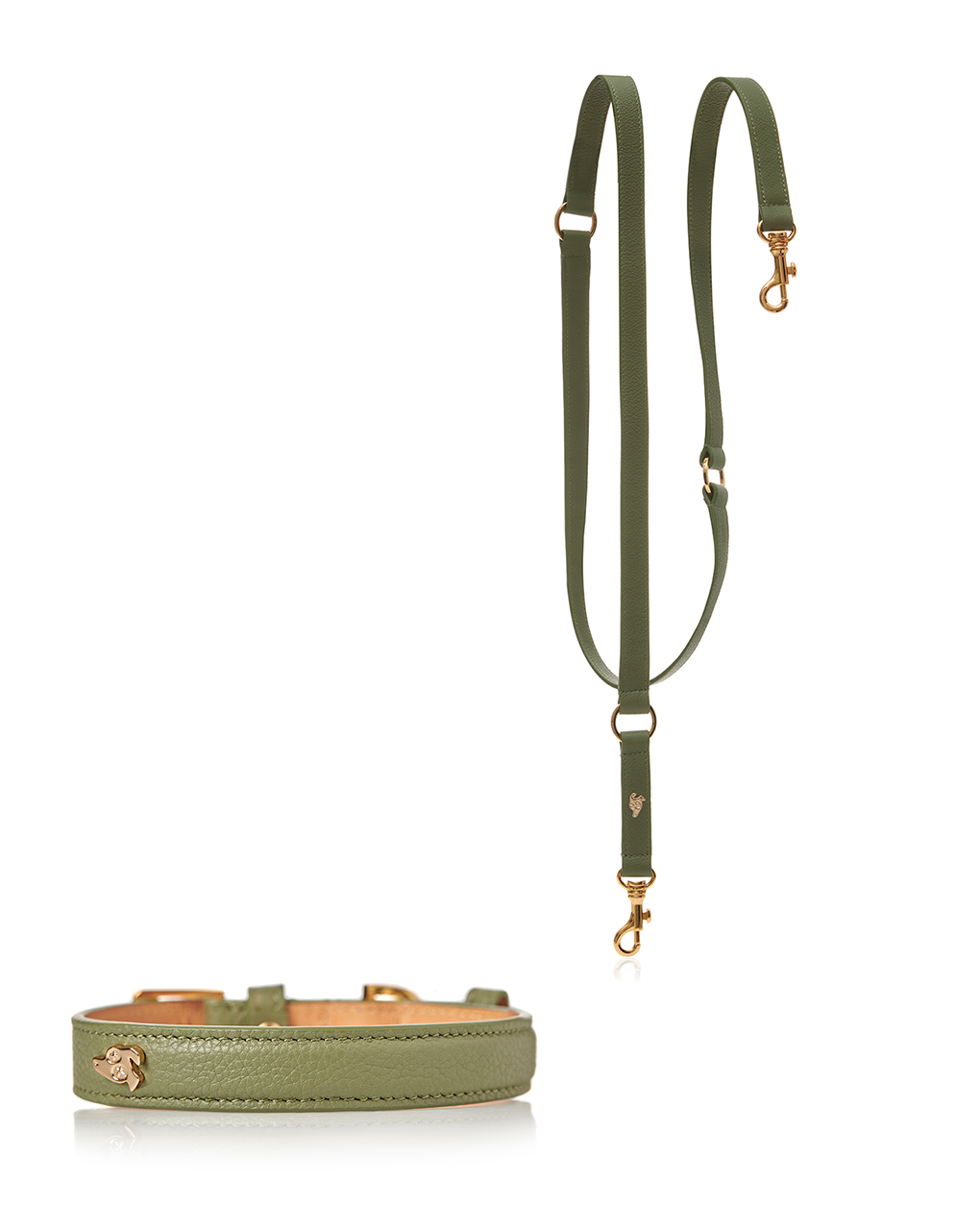 Matching Dog Collar + Leash in Small Grained Leather - Olive