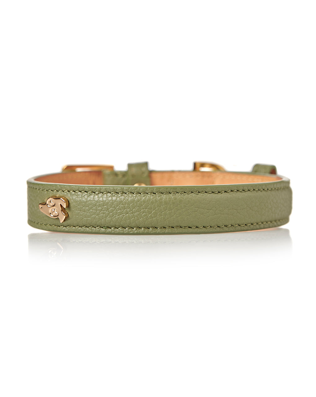 Dog Collar in Small Grained Leather - Olive